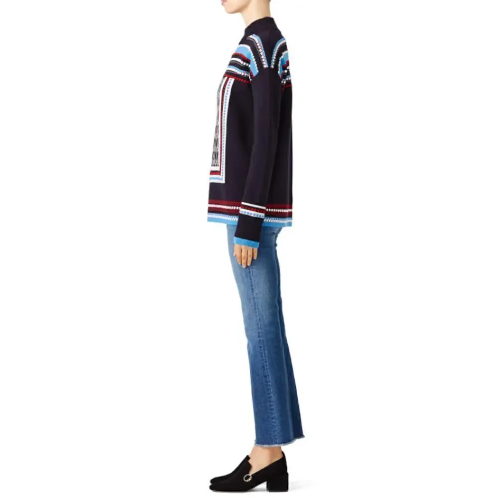 TORY BURCH Navy Printed Knitted Sara Sweater SMALL/ US 4-6